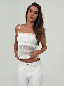 SHEIN Privé 大尺碼夏季優雅修身紋理面料浪漫約會女士白色背心