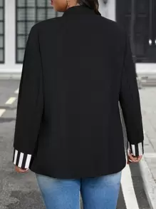 SHEIN LUNE Plus Size Women's Colorblock Cuff Minimalist Daily Suit - Black - View 2