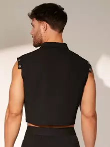 FeverCity 男士短款修身 Polo 衫，适合夏季 - 黑色 - 查看 3