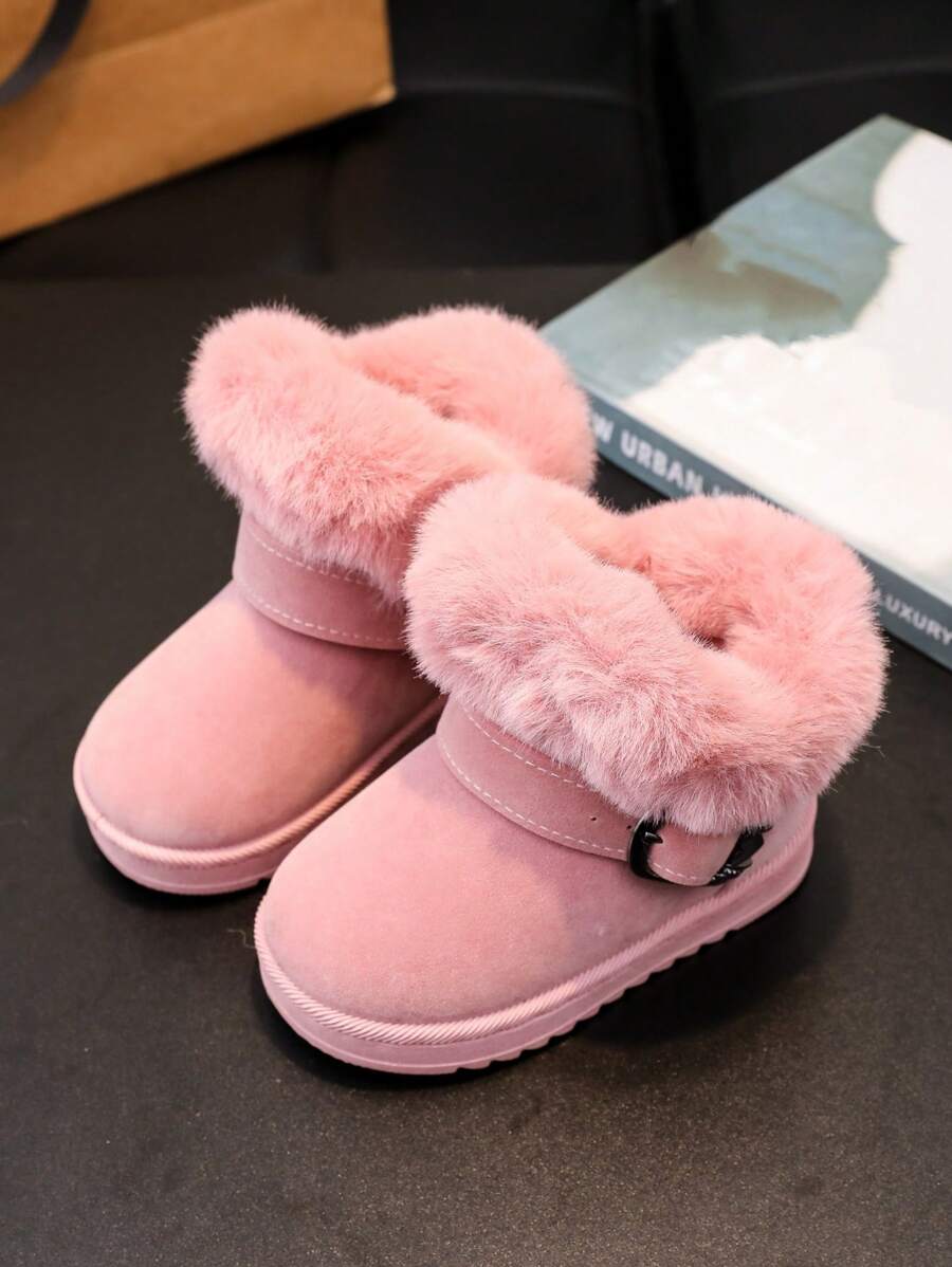 2024 Winter New Kids Warm Snow Boots, Thicken Plush Mid-Calf Boots For Toddler Boys & Girls - Pink - View 1