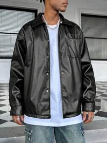 Manfinity Streetrush Chaqueta de manga larga con botones y bolsillo frontal de unicolor para hombre