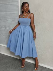 Slaydiva Women Solid Color Minimalist Everyday Denim Camisole Dress