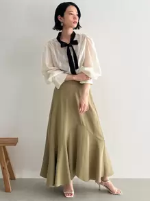 FRIFUL 女士蝴蝶領休閒日常長袖上衣 - 米色 - 查看 9