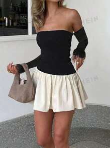 Chiquease Women's Color Block Off Shoulder Midi Dress - Black and White - View 1