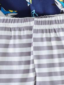 2pcs Young Boy Snug Fit Ocean Creature Print Long Sleeve T-Shirt And Long Pants Pajama Set - Multicolor - View 4