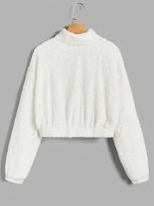 SHEIN EZwear Casual Versatile White Fuzzy Sweatshirt, Autumn/Winter - White - View 2