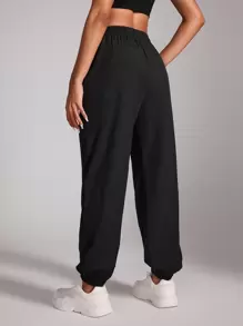 Powerista 素色腰部抽繩斜口袋運動褲 - 黑色 - 查看 2