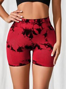 SHEIN Sport Studio Women Random Print Seamless Tie-Dye Sports ShortsWomen Sweat Short, Gym Short, Biker Short