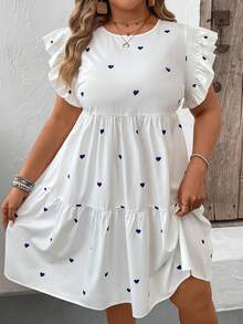 SHEIN VCAY Váy chắp vá in hình trái tim tay bồng cỡ lớn thường ngày - Màu xanh hải quân - Xem 5