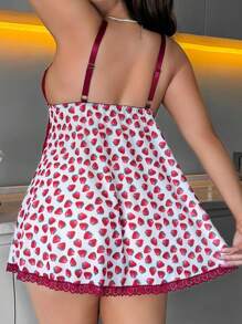 大尺碼經典性感蕾絲拼接花卉網紗連衣裙 - 紅白色 - 查看 2