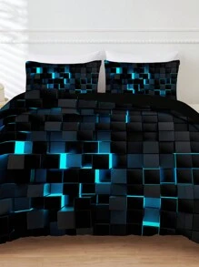 2/3 件套时尚 3D 印花高品质羽绒被套装（1 个羽绒被套 + 1/2 个枕套），柔软舒适，亲肤透气，适用于酒店、卧室、客房，时尚流行床上用品，适合所有季节、秋季装饰、秋季装饰、房间装饰 - 黑色 - 查看 1