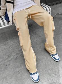 Manfinity EMRG Men's Solid Color Drawstring Pocket Casual Cargo Sweatpants