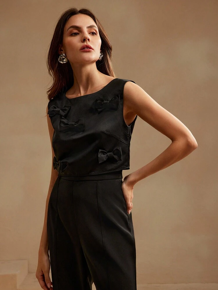 KERNEL COSMOS 24SS Sweet Rachel Miu Series Bowknot Decor Camisole & Mini Skirt Set