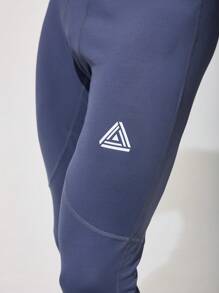 Manfinity Running Quần legging thể thao in họa tiết họa tiết khối màu phong cách Boyfriend dành cho nam - Màu xanh bụi bặm - Xem 11