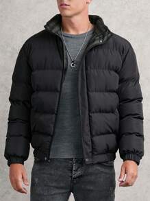 RueChic Men Plain Detailed Regular Puffer Coat - Black - View 4