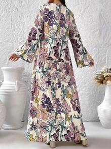 Al Najma Elegante, losse, bescheiden jurk met lange mouwen en willekeurige bloemenprint voor dames