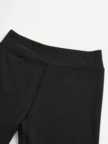 SHEIN Tween Girls' Athletic Shorts With Letter Pattern - Black - View 3