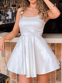 INAWLY Vestido corto informal de unicolor sin mangas para mujer - Blanco - Ver 1