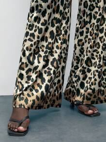 Maija Women's Leopard Print Wide Leg Pants,Beige Chic Autumn Vacation,Bohemian Style Comfortable Fashion Beach Versatile Spring/Summer Wear - Khaki - View 6