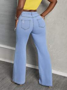 Slaydiva Jeans de mezclilla casual sencillo y liso para mujer - Lavado ligero - Ver 3