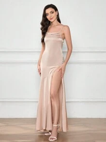 SHEIN Belle Sleeveless Split Thigh Elegant Bridesmaid Dress - Pink - View 1