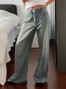 DAZY Jeans sencillos y llanos para uso diario de mujeres - Azul - Ver 1