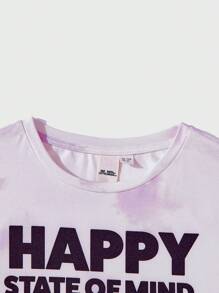 Mr Men Little Miss X SHEIN Young Boy Tie Dye Casual Short Sleeve T-Shirt With Letter And Smiling Face Print