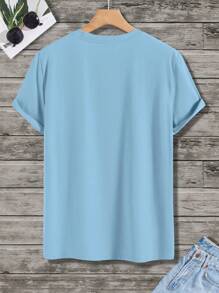 Manfinity Homme Men's Summer Letter Print Crew Neck Short Sleeve Casual T-Shirt - Baby Blue - View 2