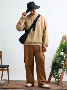 Manfinity VCAY Men's Knitted Casual Graphic Mountain Pattern Loose Fit Hooded Sweatshirt, For Fall Winter - Khaki - View 6