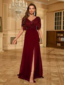 Đầm dạ hội UNITHORSE bằng chiffon đính sequin, màu đen thanh lịch, thích hợp cho lễ tốt nghiệp, tiệc chiêu đãi, váy cưới, tiệc sinh nhật, dạ hội. - Màu Đỏ Sâu - Xem 2
