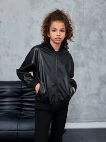 SHEIN Jaqueta feminina Tween de cor sólida minimalista casual de manga comprida