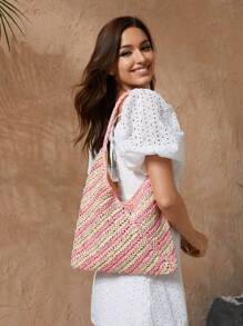 SHEIN VCAY Women's Crochet Knitted Tote Bag