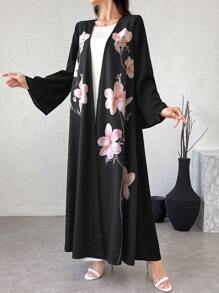 Al Najma 女士花卉印花优雅长袖阿拉伯长袍 - 彩色 - 查看 1