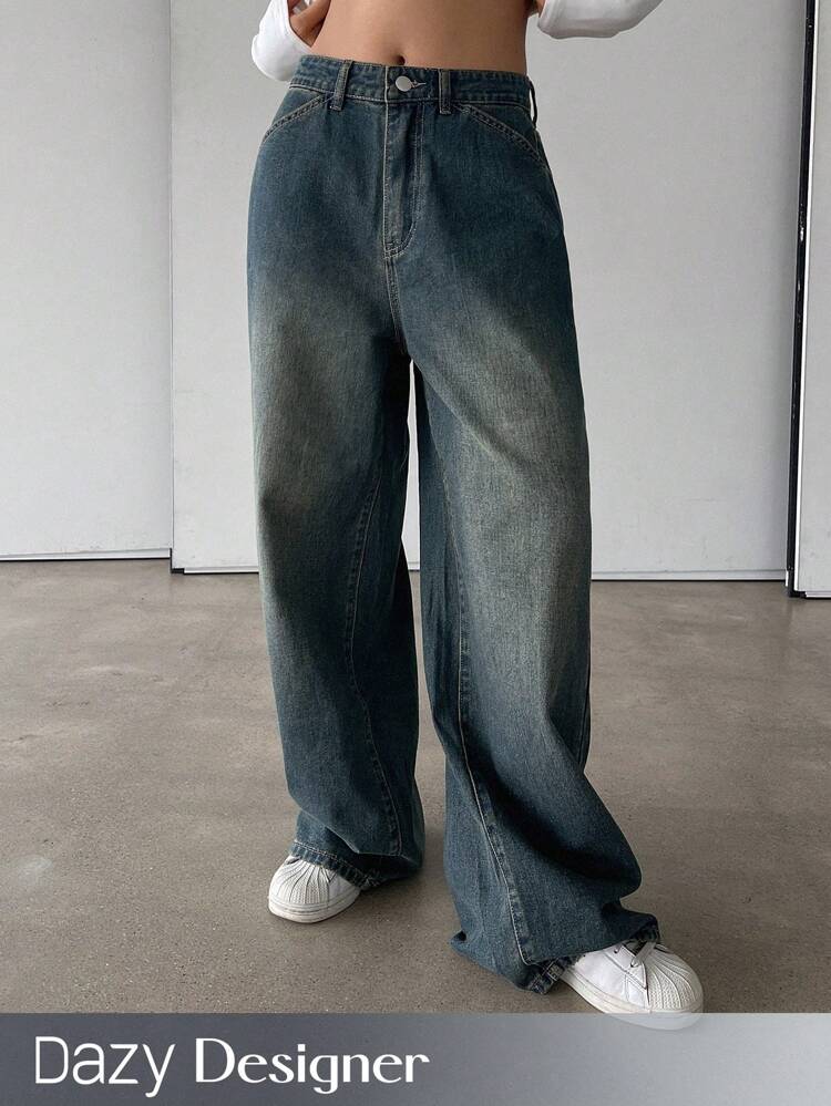 Women Casual Washed Wide Leg Baggy Jeans