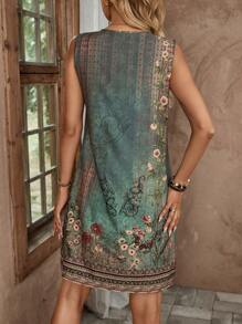 EMERY ROSE Robe verte à motif style chinois court, pour la transition de l'été à l'automne - Vert - Voir 2