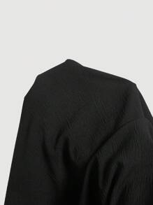 SHEIN MOD Black Flutter Sleeve Tie Front Midi Dress, Patchwork Flared, Plus Size Women's Long Dress,Graduation Dress - Black - View 5