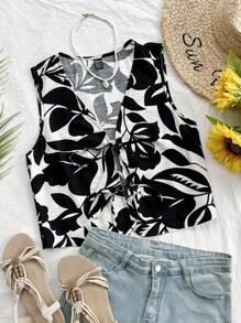 Soleia 女士度假系带纯色印花黑色背心衬衫 - 彩色 - 查看 2