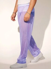 FeverCity Men's Sexy See-Through Mesh Loose Long Pants - Purple - View 5