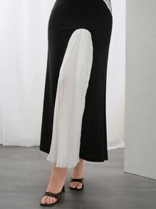 Modelyn Robe longue à manches longues et col en V avec bloc de couleurs pour femmes, robe de soirée élégante pour soirée