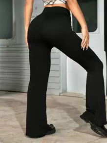 SHEIN ICON Plus Size Solid Ruched Flared Leggings For Women , Suitable For Autumn And Winter Suitable For Going Out