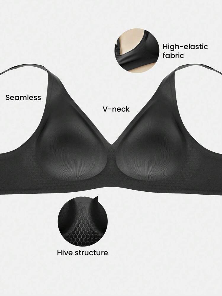 Dream Curve 2ndSkin Black Wireless Seamless Plunge Lounge T-Shirt Lingerie As Outerwear Bra Sticky Basic SizeFreedom Bra No Show Underwear Comfortable Must-Haves Also Suitable For Teen Girl & Young & Kid