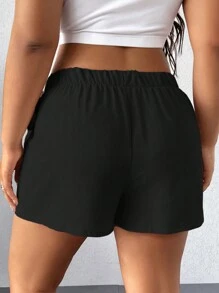 Elenzga Plus Size Women's Asymmetrical Hem Tie-Knot Side Casual Skort - Black - View 2