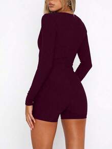 Enterizo casual de verano ajustado de unicolor para mujer - Burdeos - Ver 2