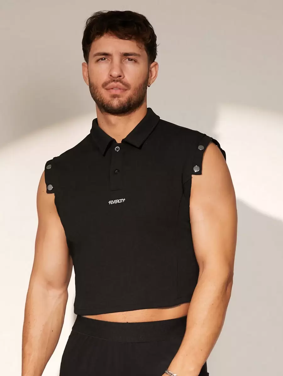FeverCity 男士短款修身 Polo 衫，适合夏季 - 黑色 - 查看 1