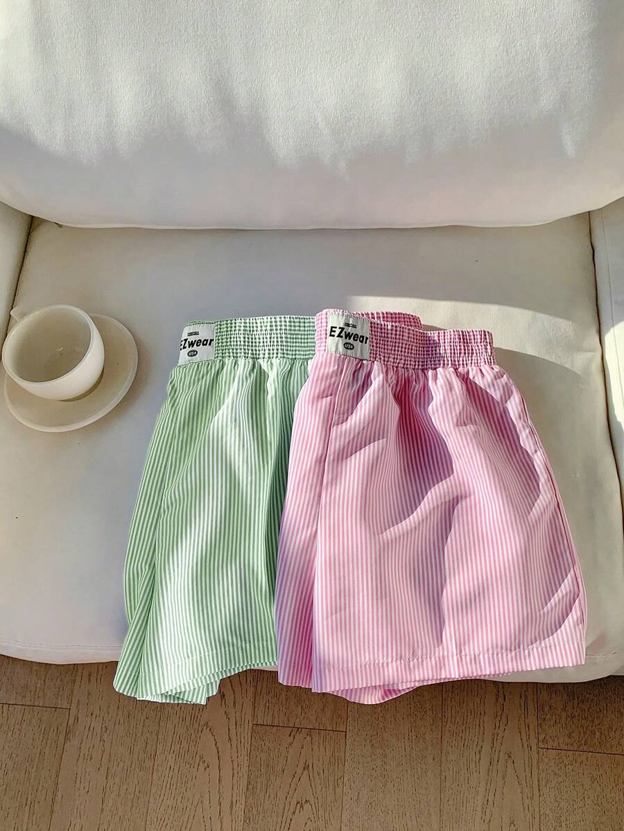 Comfortcana 2pcs/Set Plus Size Women Casual Sports Shorts, Multi-Color - Lime Green - View 1