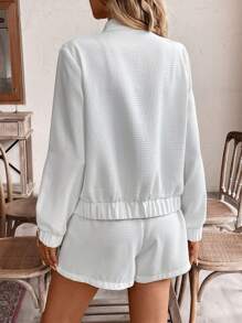 SHEIN Frenchy Bộ 2 chiếc áo khoác và quần short họa tiết dành cho nữ, Thu Đông - Màu be - Xem 2