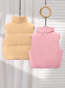 SHEIN Chaleco/Chaqueta para Niños/Niñas Engrosado, Cuello Alto de Moda todo a Juego, Ropa de Abrigo Cálida para Otoño/Invierno - Albaricoque - Ver 2