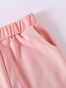 SHEIN 2pcs Set Girls Cute 3D Letter Bear Print Sweatshirt And Pants Children Casual Sports Outfit, Young Girl Fashion Tracksuit For Fall Winter - Pink - View 3