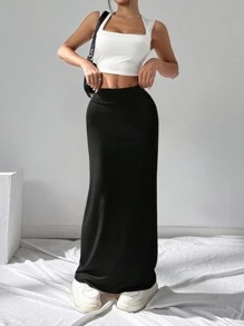 SHEIN EZwear 女士黑色针织修身铅笔裙 - 黑色 - 查看 4