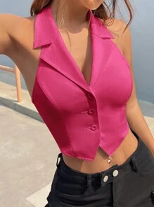 SHEIN EZwear Woven Round Neck Women's Suit Blazer In Magenta